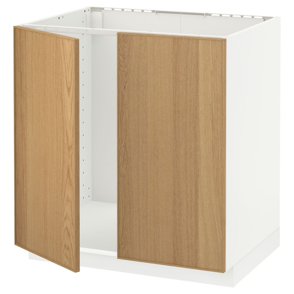 Напольный шкаф для раковины + 2 двери, белый/Экестад дуб 80x60 см IKEA METOD МЕТОД 892.256.28 - схема-чертеж с размерами