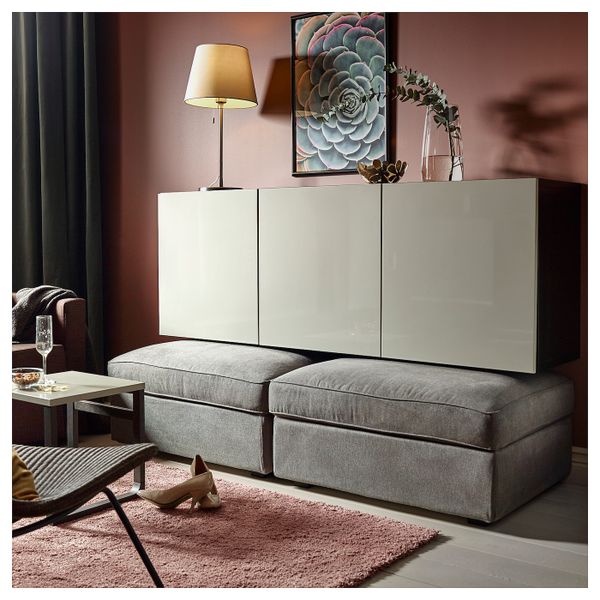 Комбинация настенных шкафов, черно-коричневый/Сельсвикен глянцевый, бежевый 180x42x64 см IKEA BESTÅ БЕСТО 494.124.67 - схема-чертеж с размерами