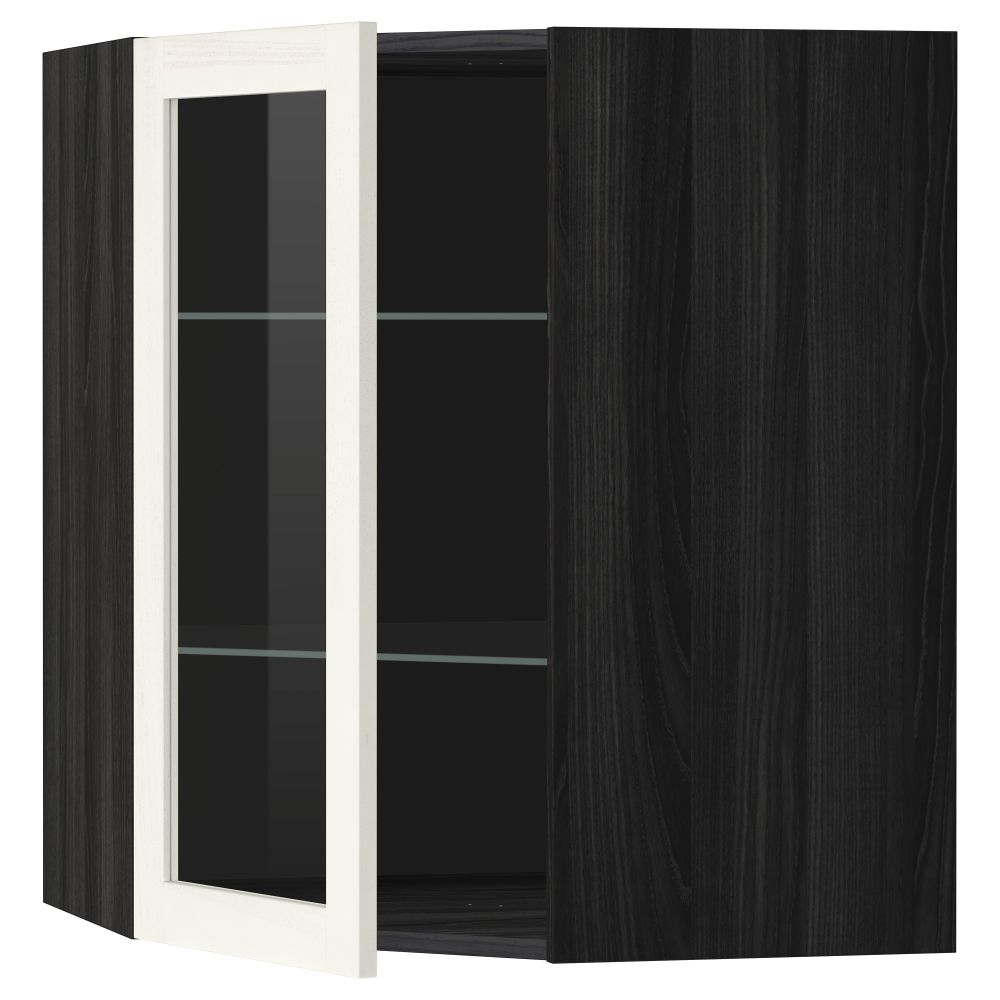 Угловой навесной шкаф с полками, стекляными дверцами МЕТОД, черный, Росдаль белый - схема-чертеж с размерами