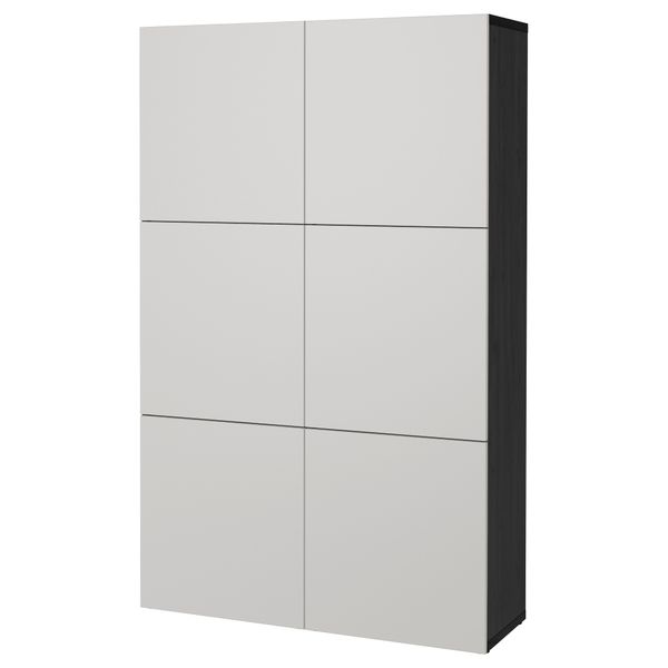 Комбинация для хранения с дверцами БЕСТО, черно-коричневый, Лаппвикен светло-серый (120x40x192 см) - фото 1