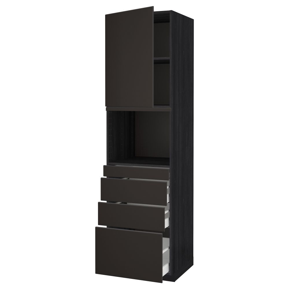 Высокий шкаф для СВЧ/дверца/4ящика МЕТОД / МАКСИМЕРА, черный, Кунгсбакка антрацит - схема-чертеж с размерами