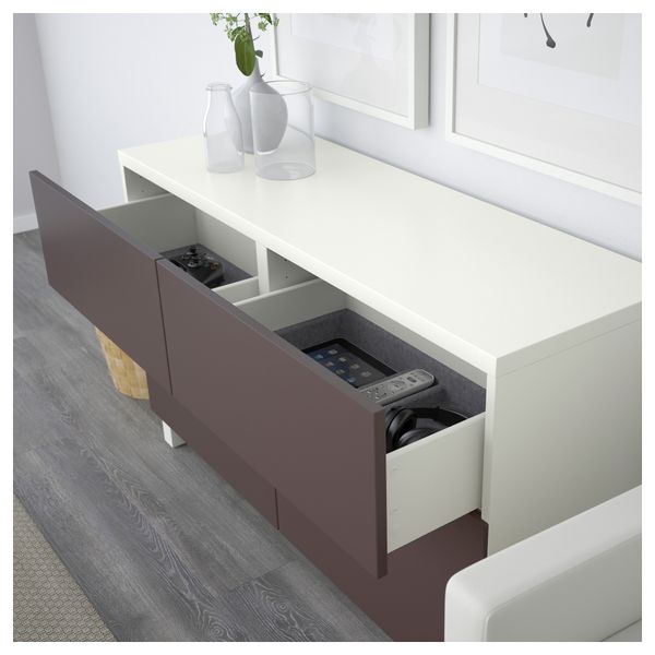 Комбинация для хранения с дверцами, ящиками БЕСТО, белый, Вальвикен темно-коричневый (120x40x74 см) - схема-чертеж с размерами