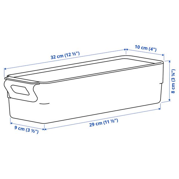 KLIPPKAKTUS Контейнер для холодильника - прозрачный 32x10x8 см - схема-чертеж с размерами