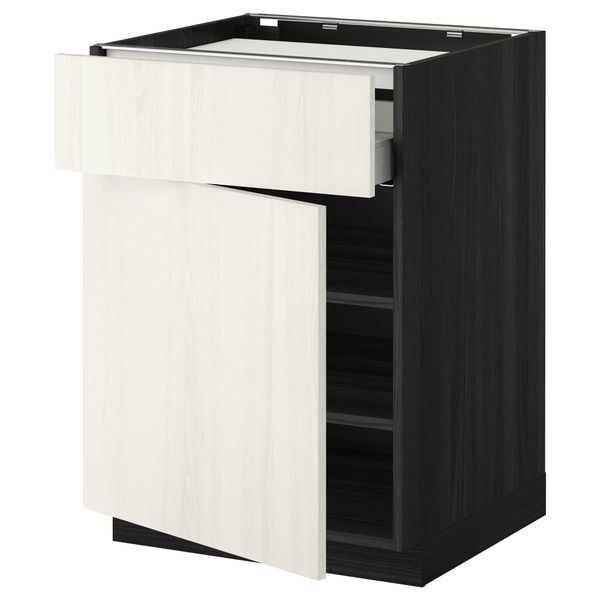 Напольный шкаф для варочной панели, ящик, полка, дверцы МЕТОД / МАКСИМЕРА, черный, Росдаль белый (60x60 см) - схема-чертеж с размерами