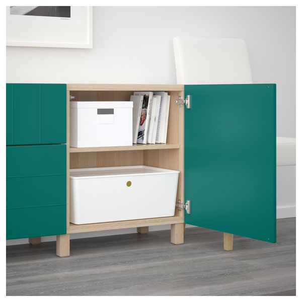 Комбинация для хранения с ящиками БЕСТО, под беленый дуб, Халлставик сине-зеленый (180x40x74 см) - схема-чертеж с размерами