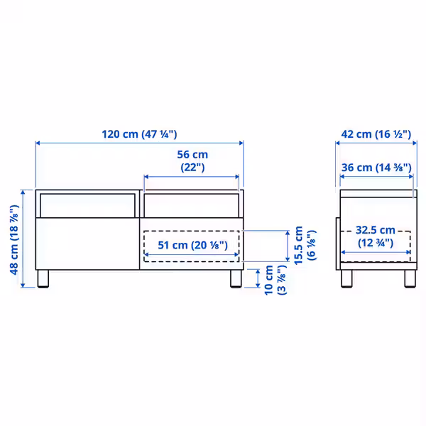 BESTÅ Тумба под ТВ, с ящиками - белый/Krukmakare темный серо-зеленый 120x42x48 см - фото 5