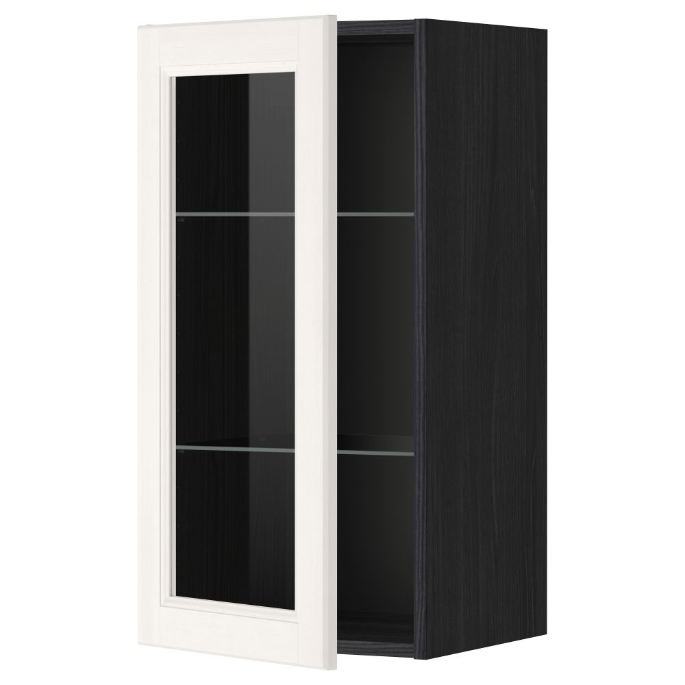 Навесной шкаф с полками, стекляными дверцы МЕТОД, черный, Лаксарби белый - схема-чертеж с размерами