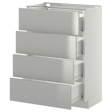 Напольный шкаф 4 фронтальных панели, 4 ящика МЕТОД / ФОРВАРА, белый, Гревста нержавеющ сталь