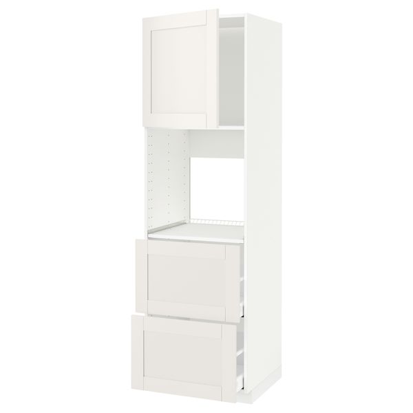 Высокий шкаф для духовки + дверца, 2 форнтальных, 2 высоких ящик МЕТОД / МАКСИМЕРА, белый, Сэведаль белый - схема-чертеж с размерами