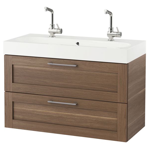 Шкаф для раковины с 2 ящиками ГОДМОРГОН / БРОВИКЕН, под грецкий орех (100x48x68 см) - фото 1