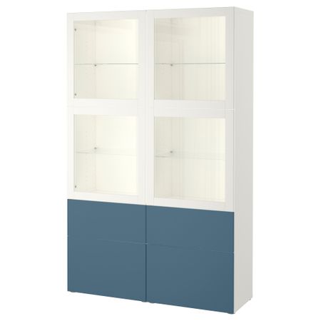 Комбинация для хранения со стеклянными дверцами БЕСТО, белый Вальвикен, темно-синий прозрачное стекло (120x40x192 см)