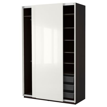 Гардероб, черно-коричневый/Хасвик глянцевый, белый 150x66x236 см IKEA PAX ПАКС 692.487.96