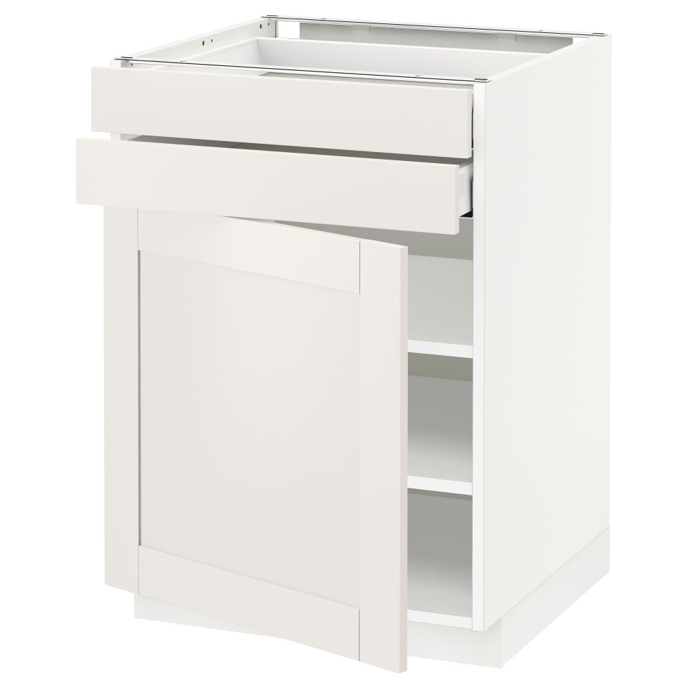 Напольный шкаф с дверцей, 2 ящиками МЕТОД / МАКСИМЕРА, белый, Сэведаль белый - схема-чертеж с размерами