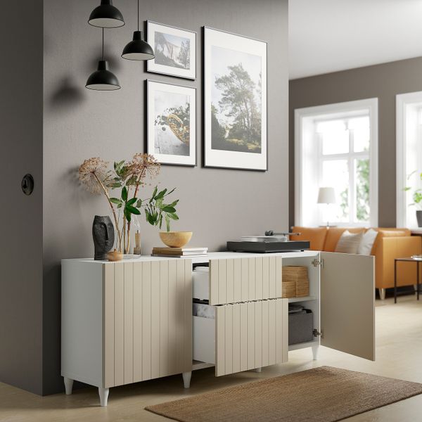 Комбинация для хранения с ящиками, белый/СУТТЕРВ/КАББАРП серо-бежевый 180x42x74 см IKEA BESTÅ БЕСТО 193.849.13 - фото 2