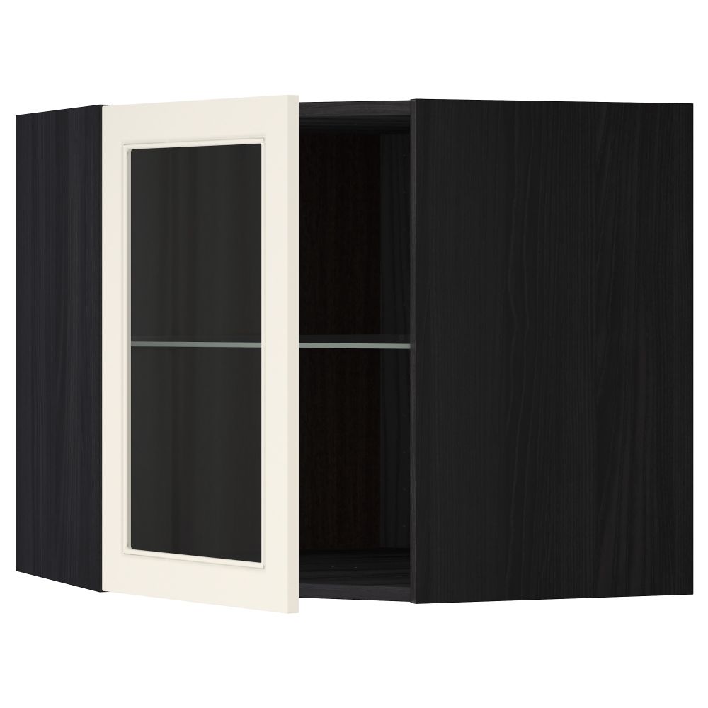 Угловой навесной шкаф с полками, стекляными дверцами МЕТОД, черный, Хитарп белый с оттенком - схема-чертеж с размерами