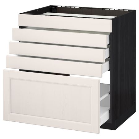 Напольный шкаф для варочной панели, 5 фасадов, 4 ящиков МЕТОД / МАКСИМЕРА, черный, Лаксарби белый