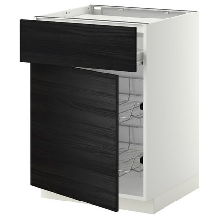 Напольный шкаф для варочной панели, ящик, 2 проволочных крзн, белый, Тингсрид черный 60x60 см IKEA МЕТОД / ФОРВАРА 192.673.15