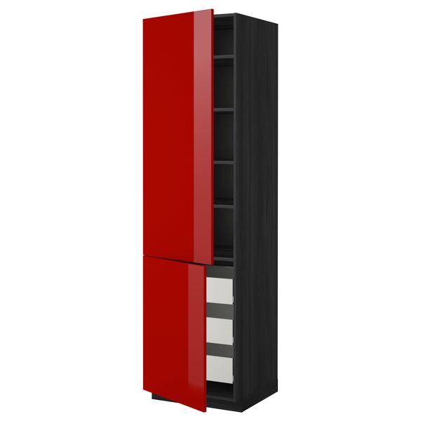 Высокий шкаф + полки, 3 ящика, 2 дверцы МЕТОД / ФОРВАРА, черный, Рингульт красный - схема-чертеж с размерами