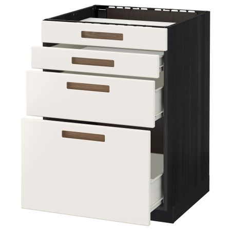 Напольный шкаф для духовки, 4фасада, 3 ящика МЕТОД / ФОРВАРА, черный, Мэрста белый