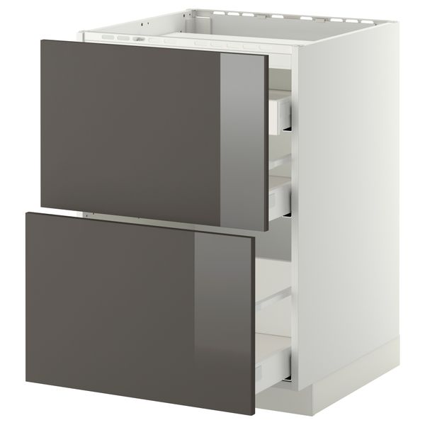Напольный шкаф, 2 фронтальных панели, 3 ящика МЕТОД / МАКСИМЕРА, белый, Рингульт серый - схема-чертеж с размерами