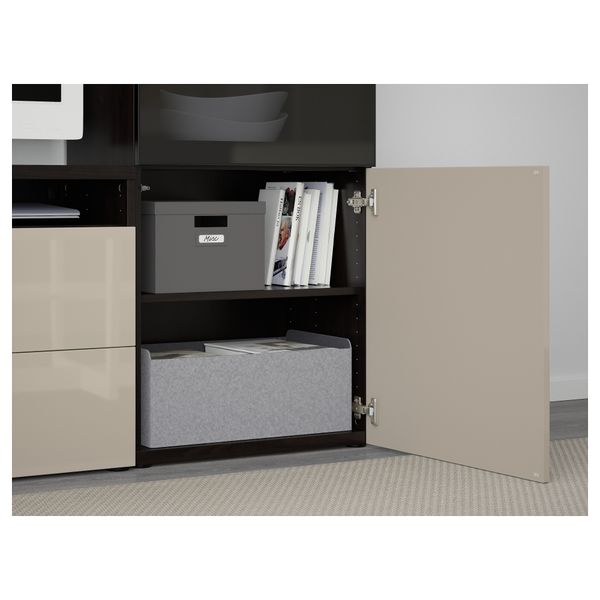 Шкаф для ТВ, комбинированный, стекляные дверцы БЕСТО, черно-коричневый, Сельсвикен глянцевый/бежевый/дымчатое стекло (240x40x128 - схема-чертеж с размерами