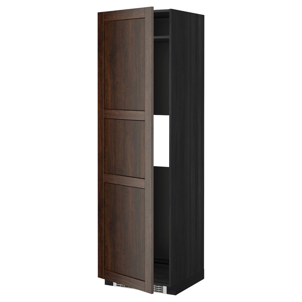 Высокий шкаф для холодильника или морозильника, с дверц, черный/Эдсерум коричневый 60x60x200 см IKEA МЕТОД 792.266.28 - схема-чертеж с размерами