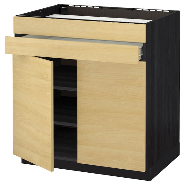 Напольный шкаф для варочной панели, 2 ящика, 2 фасада, 1 ящик МЕТОД / ФОРВАРА, черный, Тингсрид береза (80x60 см) - схема-чертеж с размерами