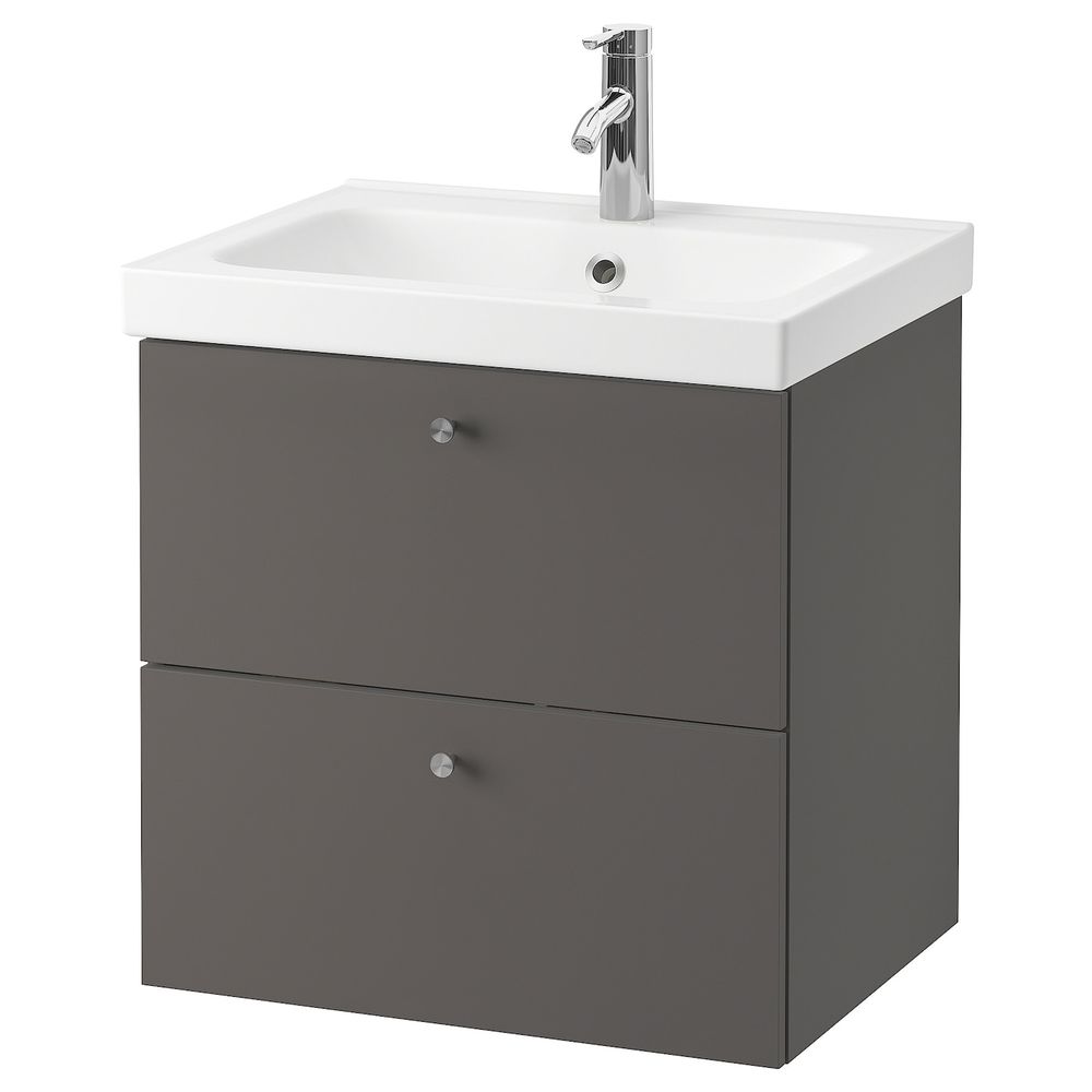 Шкаф для раковины с 2 ящ, Гилльбурен темно-серый/ДАЛЬШЕР смеситель 63x49x64 см IKEA GODMORGON ГОДМОРГОН / ODENSVIK ОДЕНСВИК - фото 1