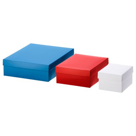 Коробка подарочная, 3 штуки, белый красный, синий IKEA ВИНТЕР 2019 204.345.54