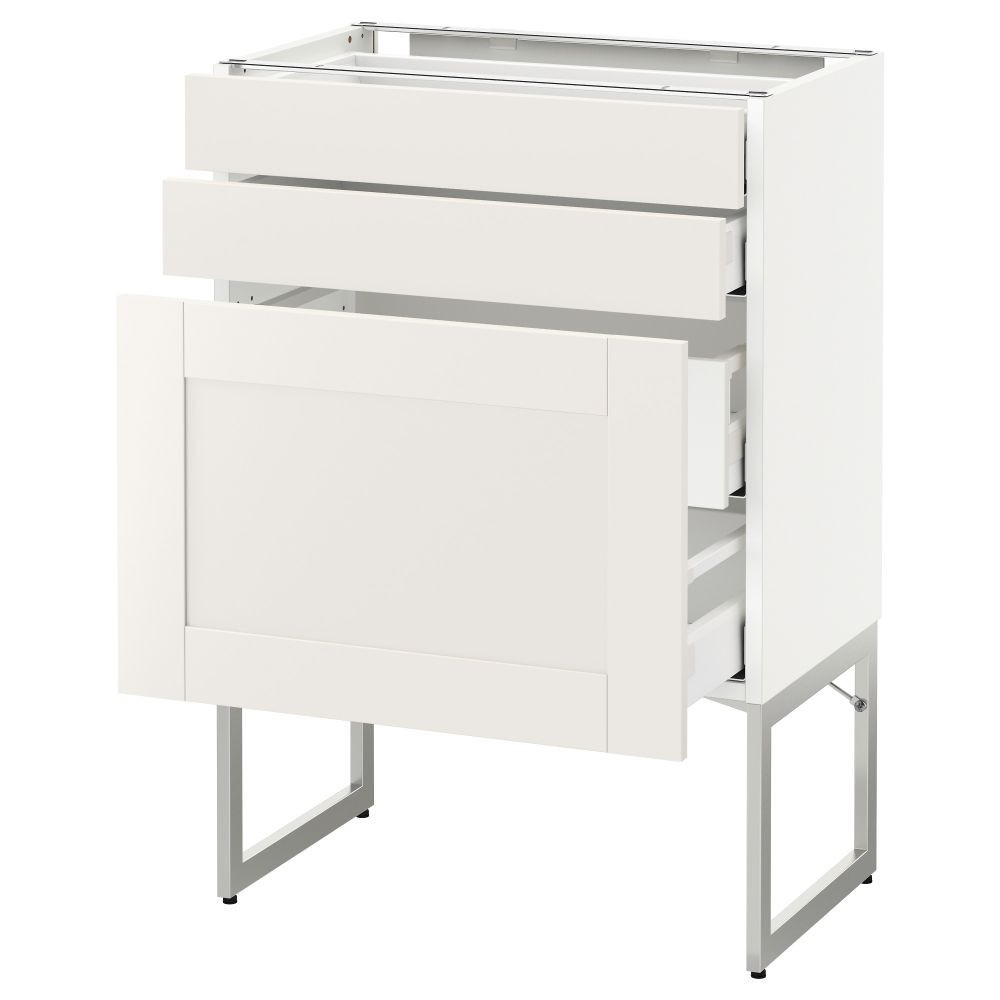 Напольный шкаф 3 фронтальных панели, 2 нижних, 2 средних ящика МЕТОД / МАКСИМЕРА, белый, Сэведаль белый - схема-чертеж с размерами