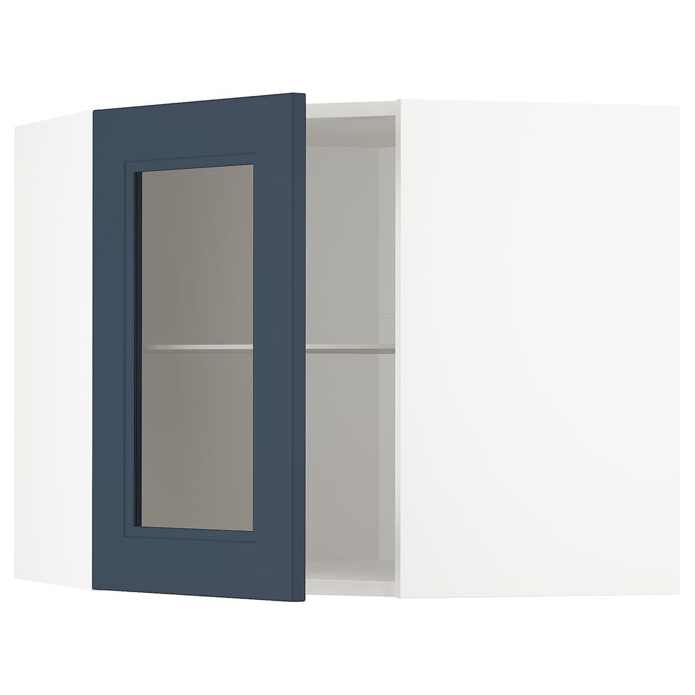 Угловой навесной шкаф с полками, стекляными дв, белый Акстад/матовая поверхность синий 68x60 см IKEA METOD МЕТОД 994.020.03 - фото 1