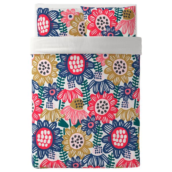 Пододеяльник и 2 наволочки, белый, разноцветный 200x200/50x70 см IKEA СОММАРАСТЕР 304.233.00 - схема-чертеж с размерами