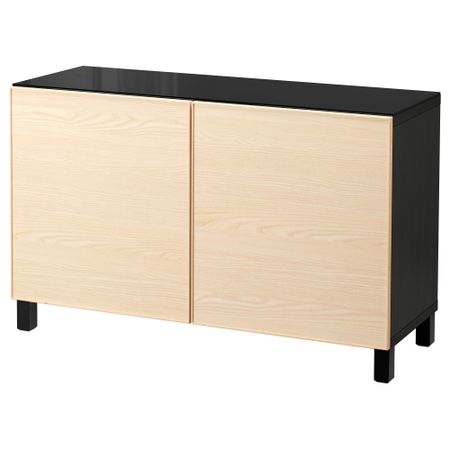 Комбинация для хранения с дверцами БЕСТО, черно-коричневый, Инвикен ясеневый шпон (120x40x74 см)