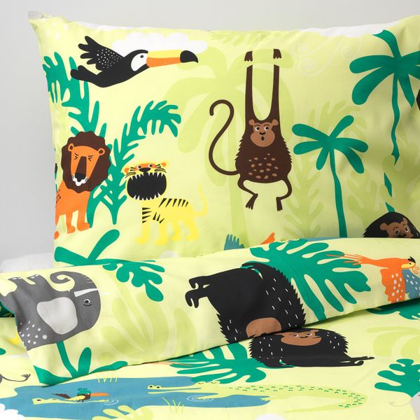 Пододеяльник и 1 наволочка, зверюшка/зеленый 150x200/50x70 см IKEA DJUNGELSKOG ДЬЮНГЕЛЬСКОГ 803.935.22 - фото 3