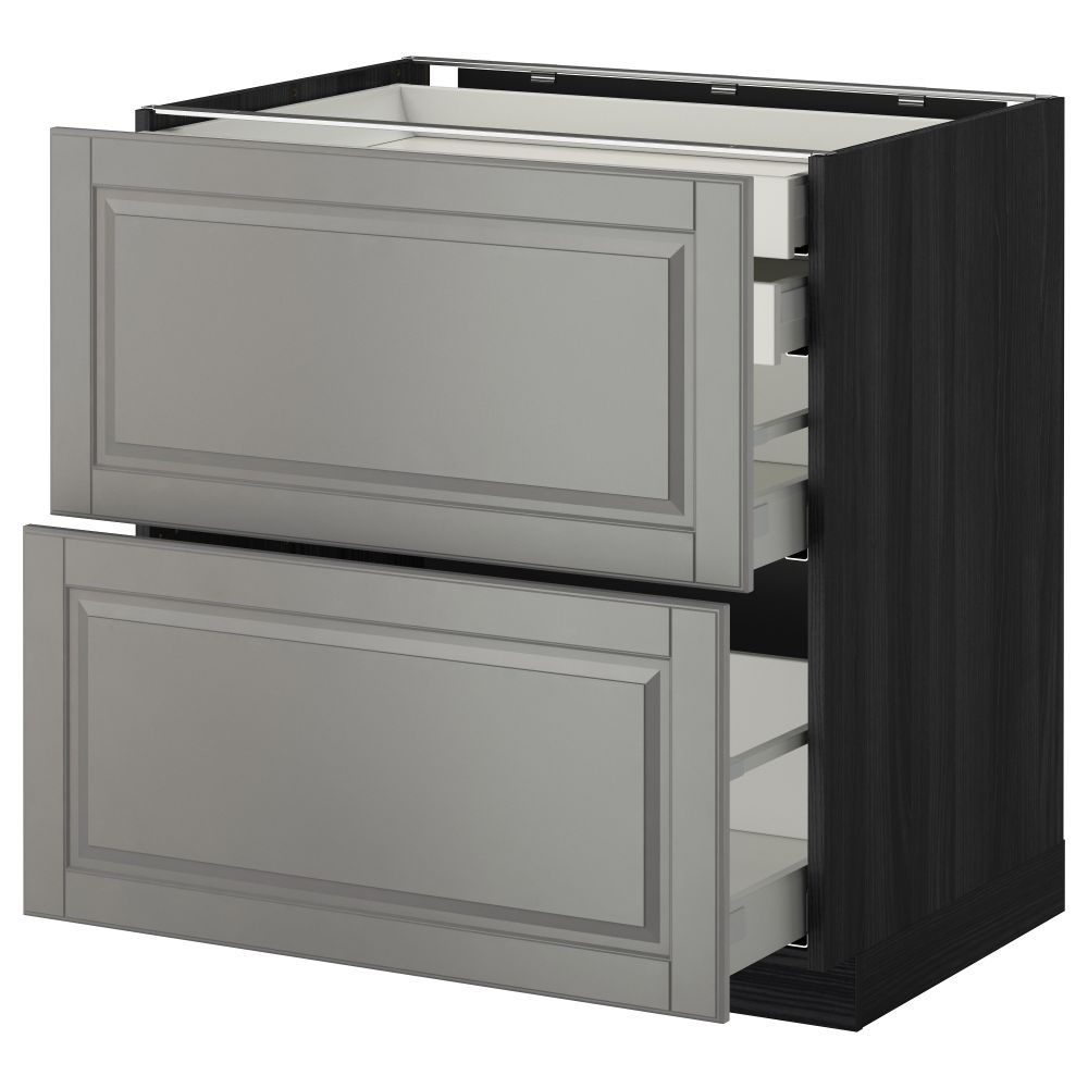 Напольный шкаф 2 фронтальные панели, 2 нижних, 1 средний, 1 высокий ящик МЕТОД / МАКСИМЕРА, черный, Будбин серый - фото 1
