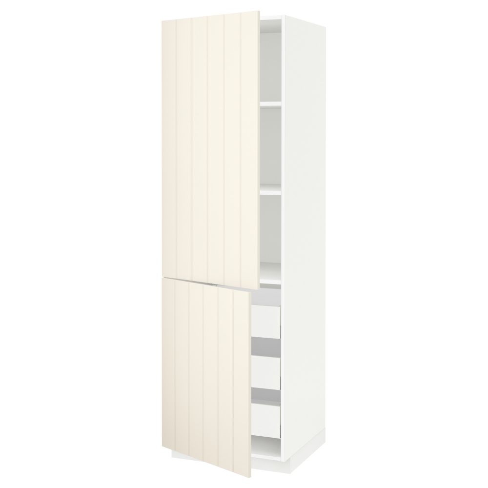 Высокий шкаф + полки, 3 ящика, 2 дверцы МЕТОД / МАКСИМЕРА, белый, Хитарп белый с оттенком - схема-чертеж с размерами