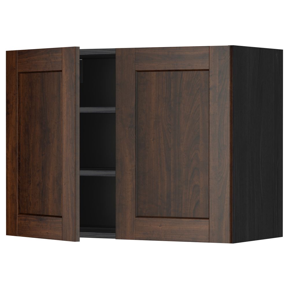 Навесной шкаф с полками, 2 дверцы МЕТОД, черный, Эдсерум коричневый - схема-чертеж с размерами