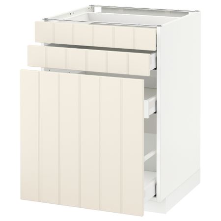 Напольный шкаф с выдвижными модулями, 2 фронтальные панели МЕТОД / МАКСИМЕРА, белый, Хитарп белый с оттенком