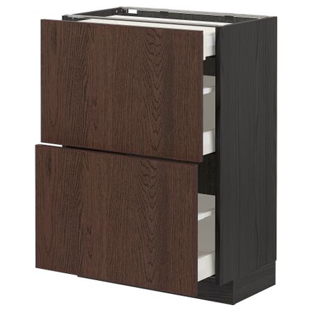 Напольный шкаф, 2 фасада, 3 ящика, черный, Sinarp коричневый, 60x37 см IKEA METOD МЕТОД, MAXIMERA МАКСИМЕРА 794.057.62