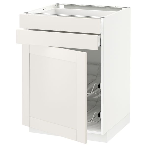 Напольный шкаф, дверца, 2 ящика, проволочных корзин МЕТОД / МАКСИМЕРА, белый, Сэведаль белый - схема-чертеж с размерами