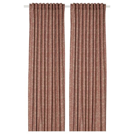 Гардины, 2 шт., темный коричнево-красный/орнамент «листья» 145x300 см IKEA HAKVINGE ХАКВИНГЕ 604.806.57