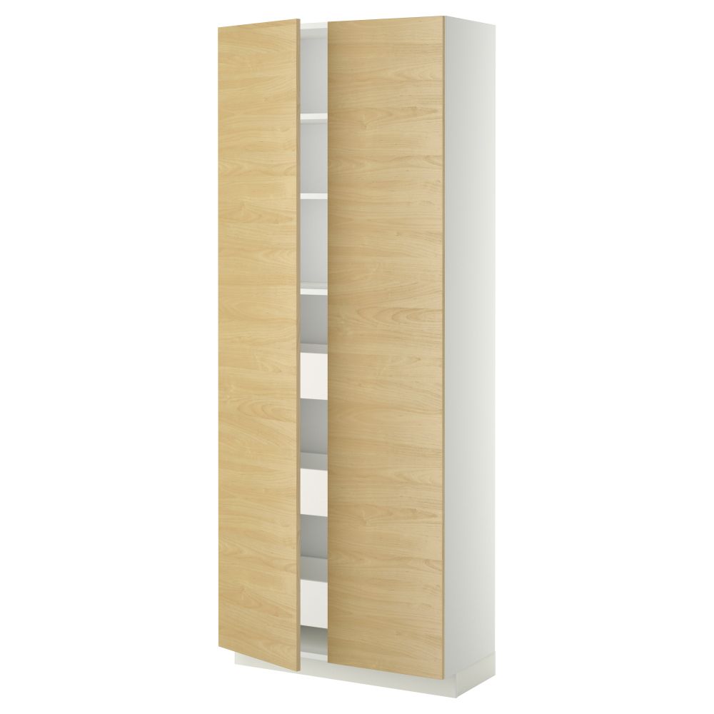 Высокий шкаф с ящиками, 2 дверцы МЕТОД / МАКСИМЕРА, белый, Тингсрид береза (80x37x200 см) - фото 1