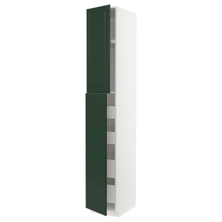 Высокий шкаф/2дверцы/4ящика, белый/Будбин темно-зеленый 40x60x240 см IKEA METOD МЕТОД / MAXIMERA МАКСИМЕРА 593.666.29