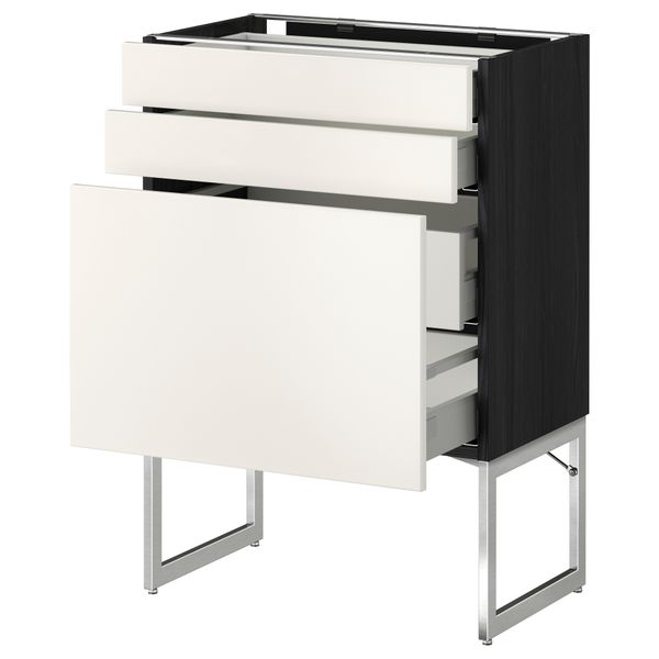 Напольный шкаф 3 фронтальных панели, 2 нижних, 2 средних ящика МЕТОД / МАКСИМЕРА, черный, Веддинге белый - схема-чертеж с размерами