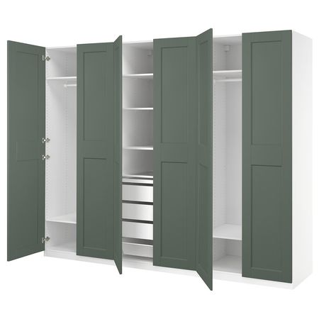PAX / GRIMO Гардероб, комбинация - белый/серо-зеленый 300x60x236 см