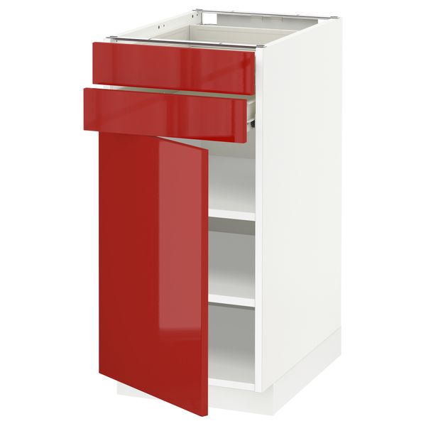 Напольный шкаф с дверцей, 2 ящиками МЕТОД / ФОРВАРА, белый, Рингульт красный - схема-чертеж с размерами