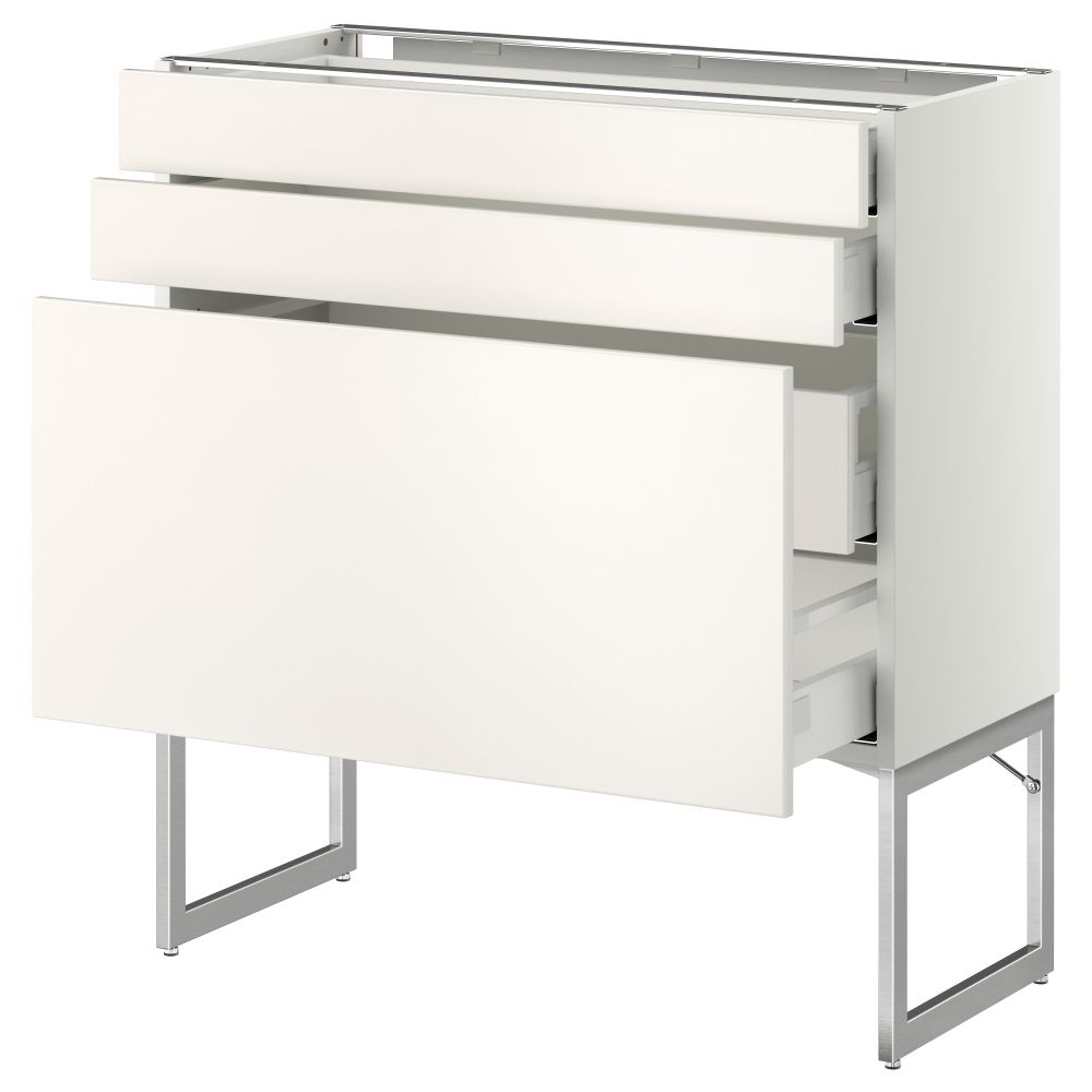 Напольный шкаф 3 фронтальных панели, 2 нижних, 2 средних ящика МЕТОД / МАКСИМЕРА, белый, Веддинге белый - схема-чертеж с размерами