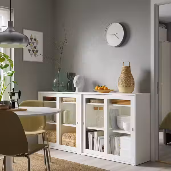 VIHALS Комбинация д/хранения+стекл дверц - белый/прозрачное стекло 190x37x90 см - схема-чертеж с размерами