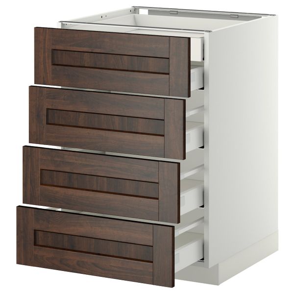 Напольный шкаф 4 фронтальных, 2 низких, 3 средних ящ, белый/Эдсерум коричневый 60x60 см IKEA METOD МЕТОД / MAXIMERA МАКСИМЕРА - фото 1