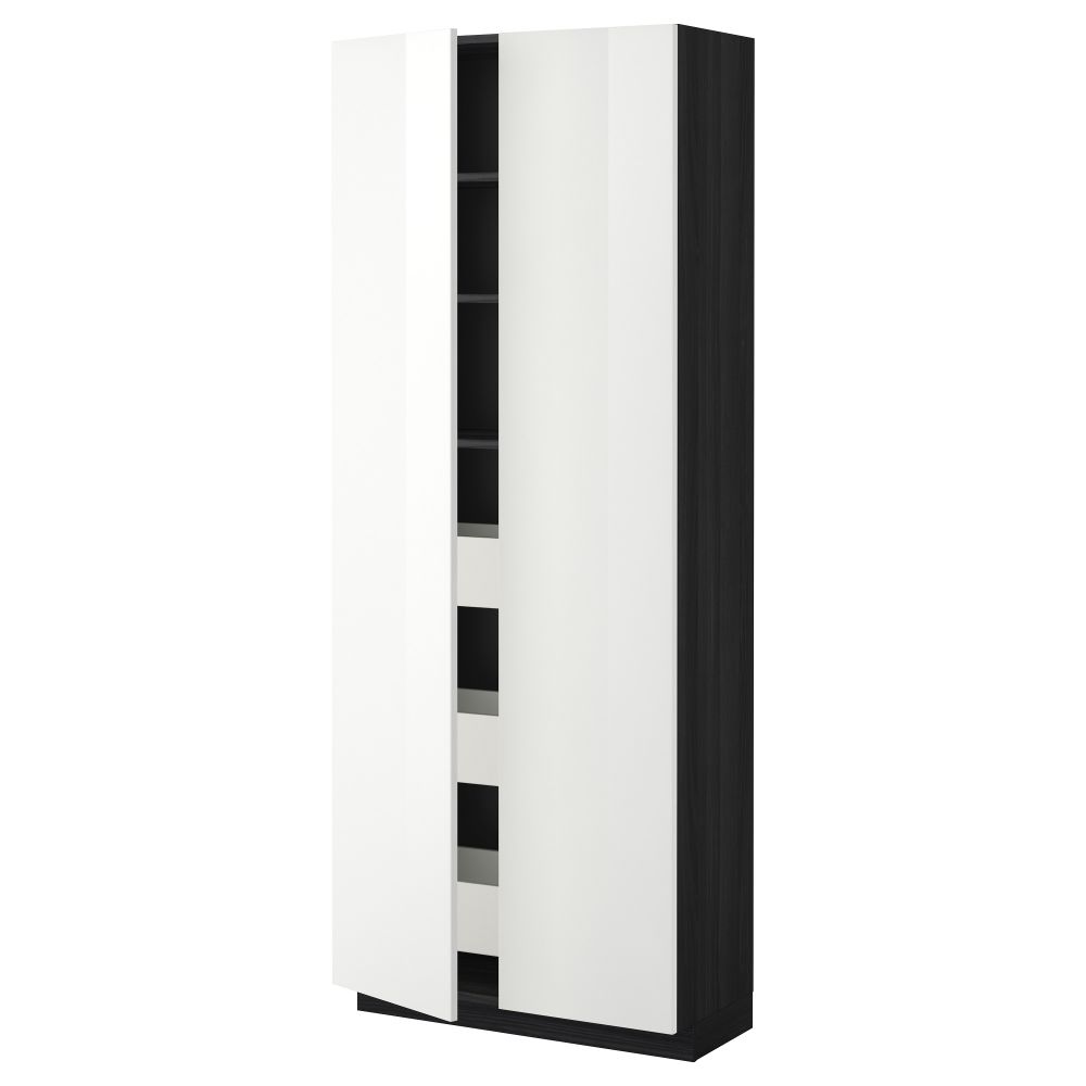 Высокий шкаф с ящиками, 2 дверцы МЕТОД / МАКСИМЕРА, черный, Рингульт белый (80x37x200 см) - фото 1